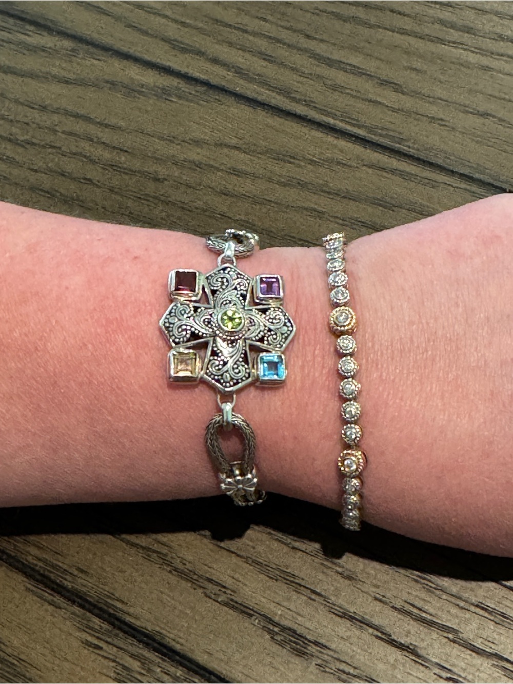 Sarda Sterling Silver Multi-Gemstone Statement Bracelet – 30.3g 7.5-8” Adj.